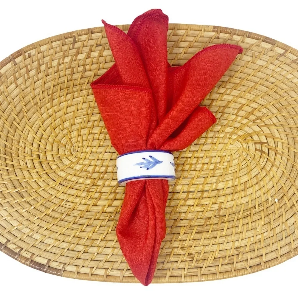 4-pc Vintage Red Linen Cloth Dinner Napkins